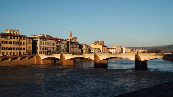 Brug Arno Rivier Florence Avonds Tijd — Stockvideo