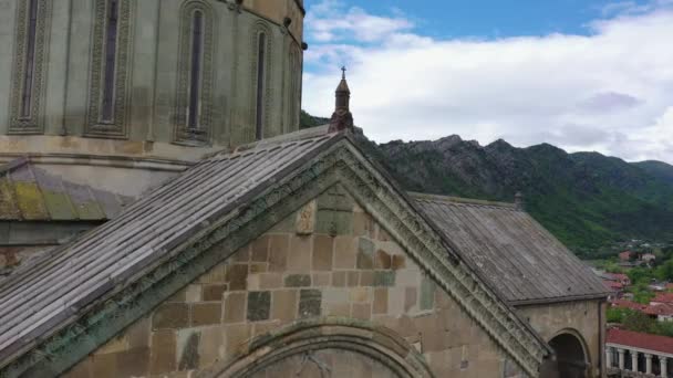 Αεροφωτογραφία Του Καθεδρικού Ναού Svetitskhoveli Svetitskhoveli Cathedralis Ένα Ανατολικό Ορθόδοξο — Αρχείο Βίντεο