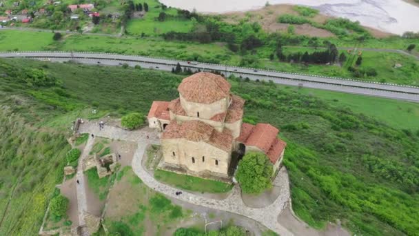 Flygfoto Över Jvari Kloster Nära Mtsheta Georgien — Stockvideo