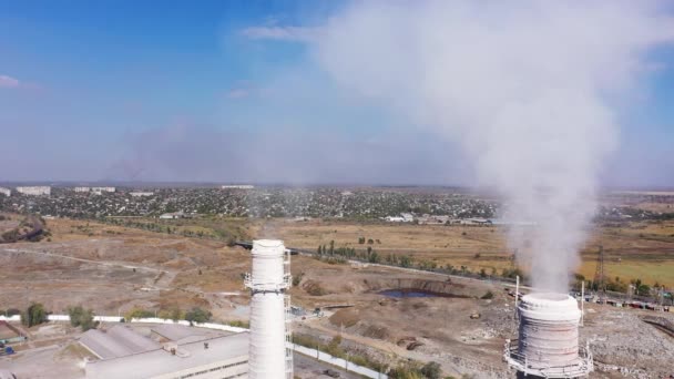 White Smoke Chimneys Enterprise Production Lime Aerial View — Stock Video