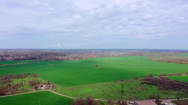 Vista aérea dos campos verdes da mola — Vídeo de Stock
