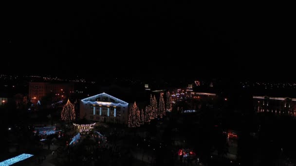 Christmas Illumination City Park You Can See Carousel Aerial View — Stockvideo