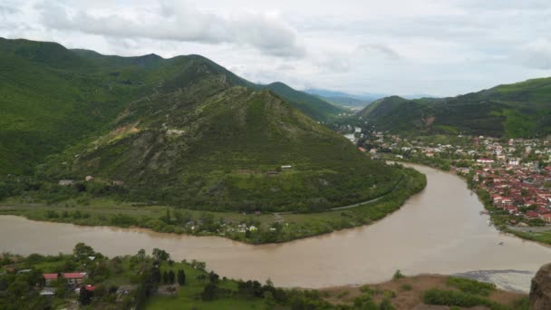 Der Zusammenfluss Zweier Flüsse Kura Und Aragvi Georgien — Stockvideo