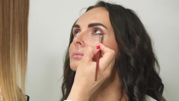 Maquilleuse Travaillant Avec Des Yeux Modèles — Video