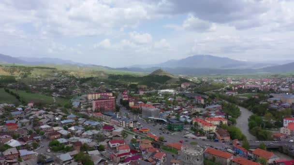 Akhaltsikhe Uma Cidade Perto Uma Antiga Fortaleza Geórgia Vista Aérea — Vídeo de Stock