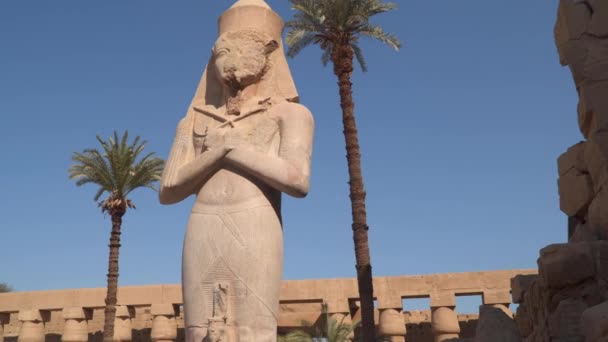 Egito Estátua Ramsés Com Sua Filha Merit Amon Templo Karnak — Vídeo de Stock