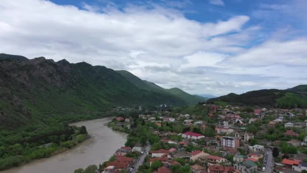 Mtskheta Uma Cidade Geórgia Localizada Província Mtskheta Mtianeti Vista Aérea — Vídeo de Stock