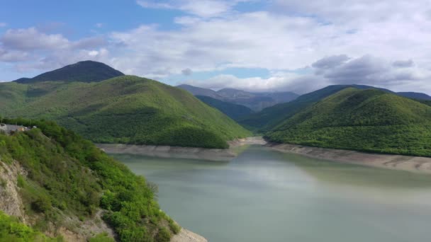Zhinvali Reservoir One Most Beautiful Picturesque Artificial Reservoirs Georgia Aerial — Stock Video