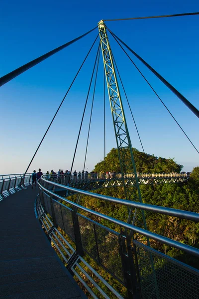 Construction famous langkawi bridge in sunset time. Adventure holiday. Modern construction. Tourist attraction. Travel concept. Vertical — Stock Photo, Image