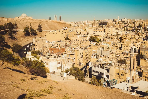 Amman city view with Umayyad Palace on background. Urban landscape. Residential area. Arabic architecture. Eastern city. Housing estate — Stock Photo, Image