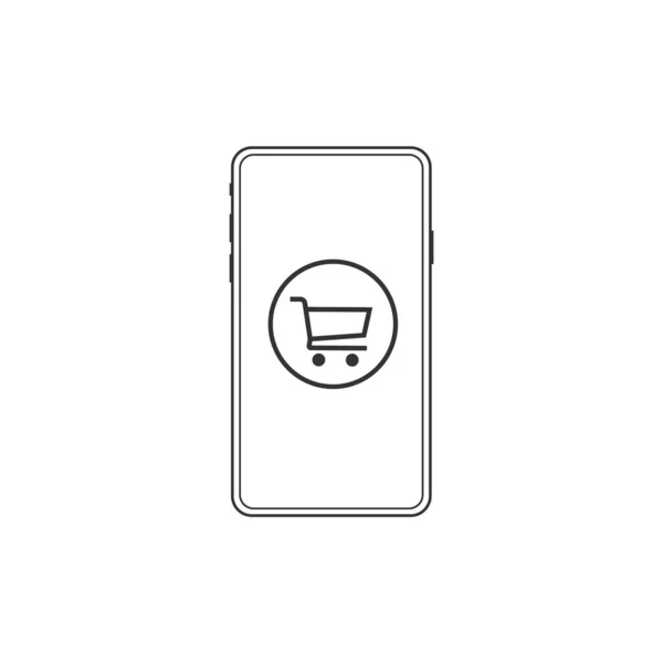 Icône de shopping en ligne vecteur sur smartphone de la collection de publicité. Illustration vectorielle d'icône de contour d'achat en ligne mince ligne . — Image vectorielle