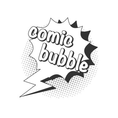 Geriye dönük boş karikatür baloncukları ve şeffaf arkaplanda siyah yarım ton gölgeli element. Vektör illüstrasyonu, klasik tasarım, pop sanat tarzı