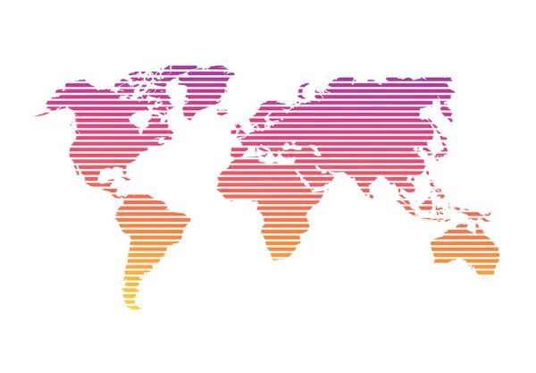 Vector del mapa del mundo, diseño estilizado línea vibrante gradiente de color aislado sobre fondo blanco. Tierra plana, plantilla de mapa gris para el patrón de sitio web Viaje por todo el mundo, mapa silueta telón de fondo . — Archivo Imágenes Vectoriales