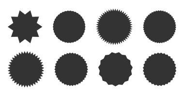 Promosyon satış etiketi ve güneş patlaması etiketleri. Boş şablon tasarım vektörü seti için siyah yıldız fiyat etiketi veya kalite işareti kümesi