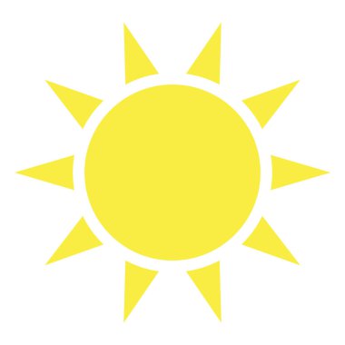 Güneş ikonu. Web sitesi tasarımı, web düğmesi, mobil uygulama için son moda vektör yaz sembolü. Güneş simgesi