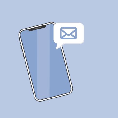 Okunmamış e- posta bildirimi. Akıllı telefon ekranında yeni mesaj var. Vektör çizimi. Sarı e-posta uyarısı. Renkli olarak izole edilmiş.