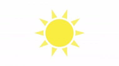 Beyaz arkaplanı olan güneş simgesi animasyonu. Simge tasarımı. Video Canlandırması.