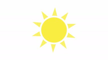 Beyaz arkaplanı olan güneş simgesi animasyonu. Simge tasarımı. Video Canlandırması.