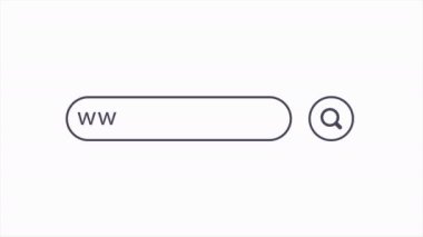 İnternet araştırmasının animasyonu. Arama Motoru 'na beyaz arkaplanda yazılıyor. Arama çubuğu canlandırması. Web araması