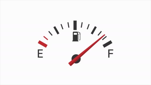 El indicador de combustible del vehículo bajando. Medidor de combustible con la aguja moviéndose de lleno a vacío. Animación 4K — Vídeos de Stock