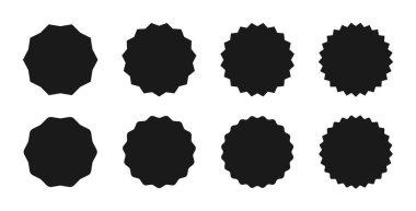 Yıldız patlaması etiketi hazır. Siyah düz fiyat etiketleri, patlama siluetleri, yıldız patlaması satış rozeti. Vektör çizimi. Yıldız boş etiketi, çıkartmalar amblem