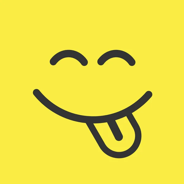 Semplice sorriso con icona vettore della lingua. Disegnato a mano faccia scarabocchiare ill. Sorriso di presentazione su sfondo giallo — Vettoriale Stock