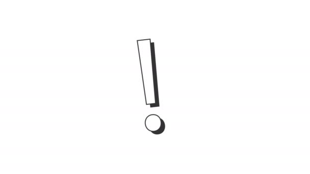 Loopable dessin animé dessin animé signe de point d'exclamation sur écran blanc. Animation en 4K 