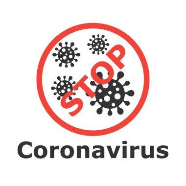 Koronavirüsü imzalayın. Koronavirüsü durdurun. Coronavirüs salgını. Coronavirus tehlikesi ve halk sağlığı risk hastalığı ve grip salgını. Tehlikeli hücrelerle salgın hastalık konsepti. Vektör çizimi