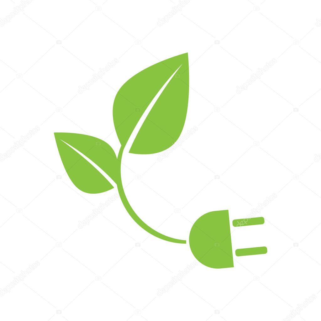 Ecology and Fan Concept, Green Leaves Around Cities Help The World With Eco-Friendly Ideas Eco energy logo template vector icon illustration. Electricity, environment.