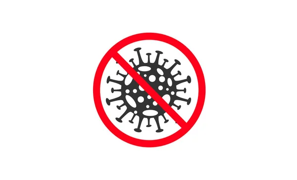 Covid-19, 2019-nCoV. Coronavirus covid 19, 2019 nCoV waarschuwing. Het nieuwe virus is doorgestreept met rood STOP teken. Stop het corona-virus pandemische medische concept met gevaarlijke cellen. Vectorillustratie — Stockvector