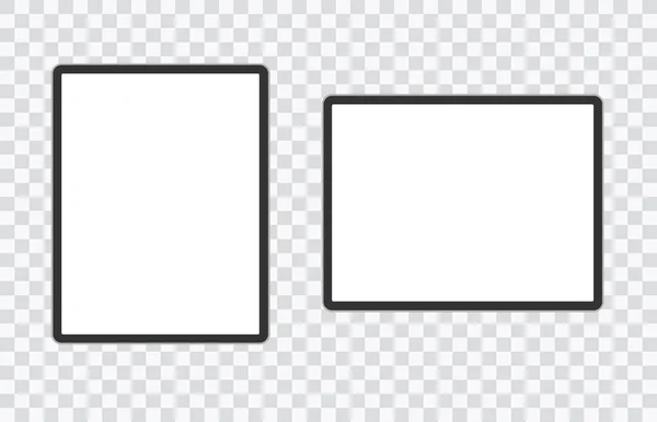 Horizontale und vertikale schwarze Tablet-Computer-Attrappe isoliert auf weißem Hintergrund - Frontansicht. Vektorillustration — Stockvektor