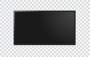 Şeffaf arkaplanda gerçekçi bir televizyon ekranı. Gösterinin bir kopyası. Vektör illüstrasyonu