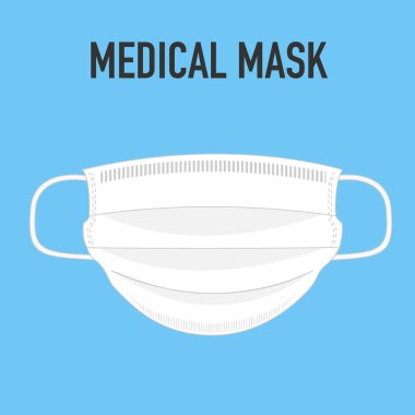Tıbbi maske arka planda izole edilmiş. Cerrahi maske. Ağzı ve burnu örtmek için 3 katlı cerrahi maske. Bakterilerin prosedür maskesi. Corona virüs koruma konsepti. Covid 19