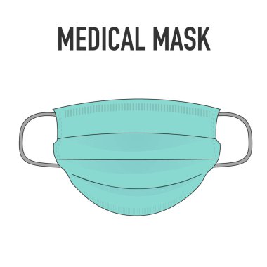 Tıbbi maske arka planda izole edilmiş. Cerrahi maske. Ağzı ve burnu örtmek için 3 katlı cerrahi maske. Bakterilerin prosedür maskesi. Corona virüs koruma konsepti. Covid 19