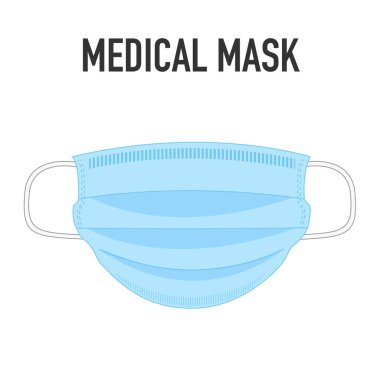 Tıbbi maske arka planda izole edilmiş. Cerrahi maske. Ağzı ve burnu örtmek için 3 katlı cerrahi maske. Bakterilerin prosedür maskesi. Corona virüs koruma konsepti. Covid 19