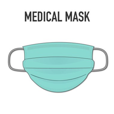 Tıbbi maske arka planda izole edilmiş. Cerrahi maske. Ağzı ve burnu örtmek için 3 katlı cerrahi maske. Bakterilerin prosedür maskesi. Corona virüs koruma konsepti. Covid 19
