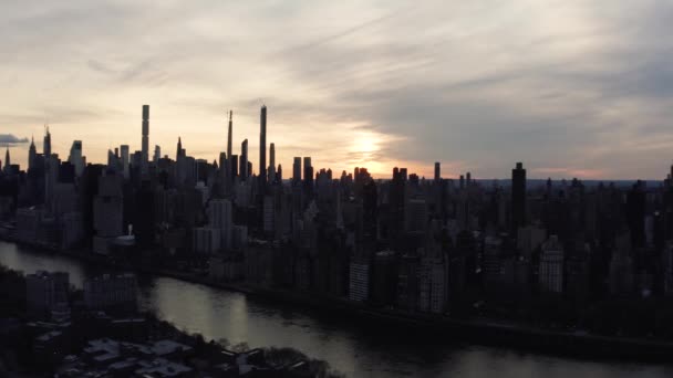 Anamorphe Luftaufnahmen Von Nyc Sonnenuntergang — Stockvideo