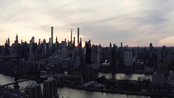 Imagens Aéreas Anamórficas Nova Iorque Pôr Sol — Vídeo de Stock