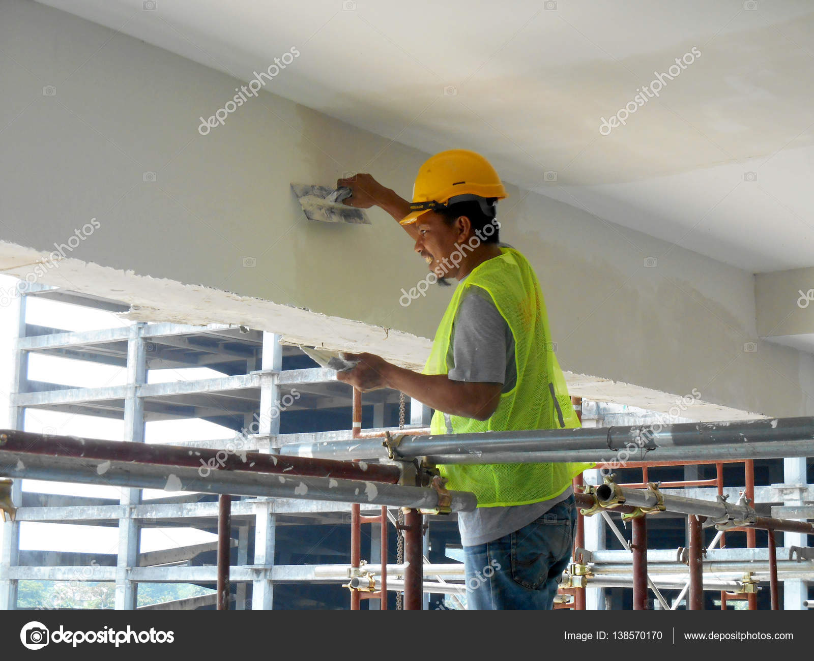 Construction Site Workers Are Doing Concrete Ceiling Soffit