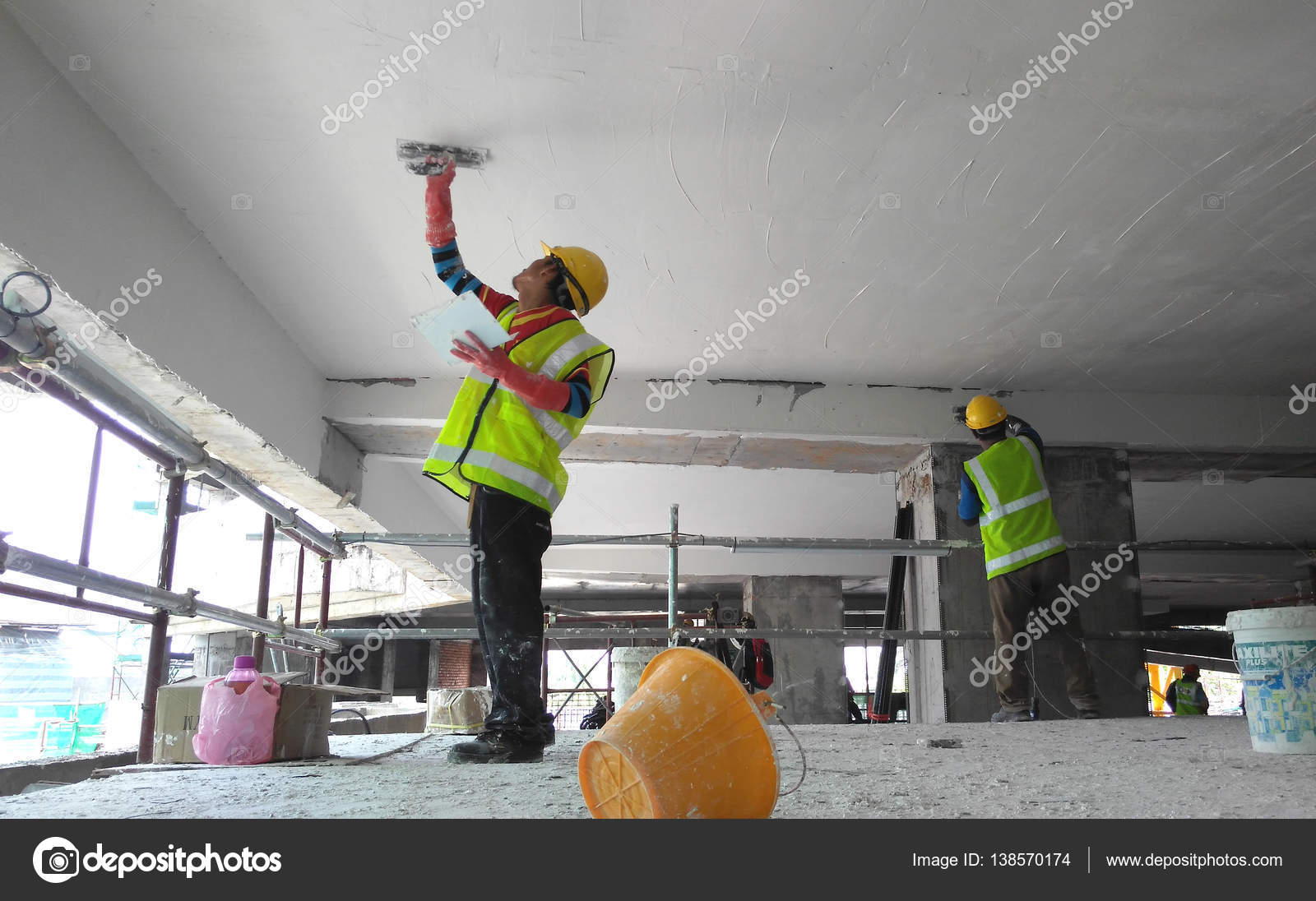 Construction Site Workers Are Doing Concrete Ceiling Soffit