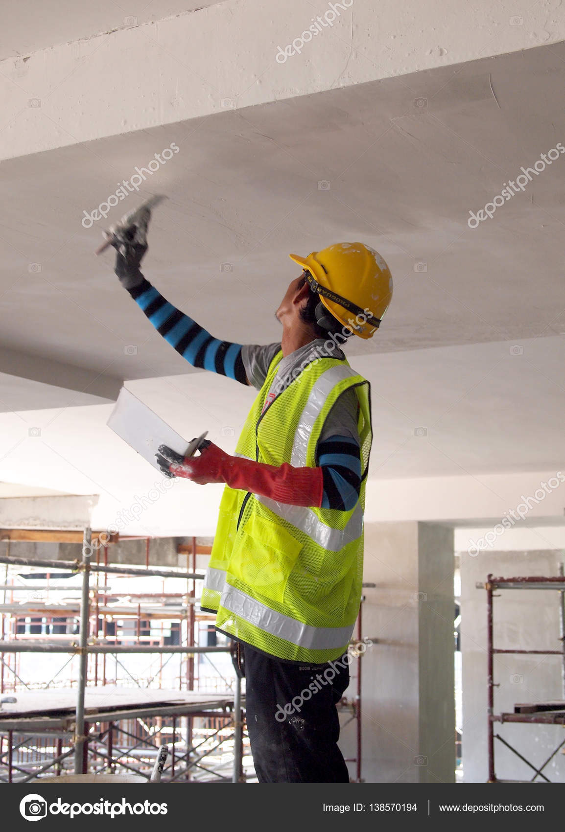 Construction Site Workers Are Doing Concrete Ceiling Soffit