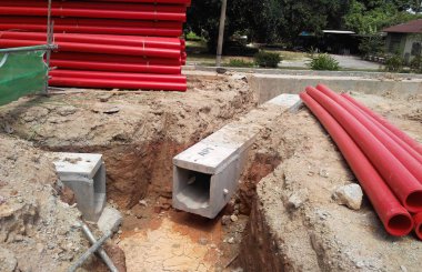 Underground precast concrete box culvert drain clipart