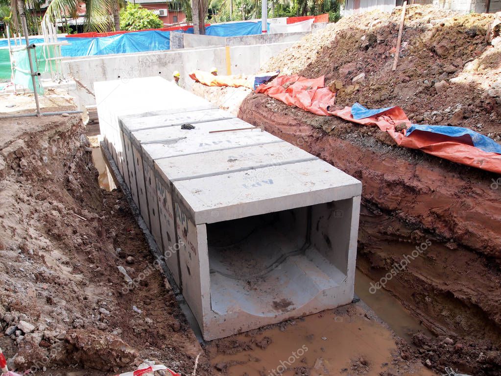 Underground precast concrete box culvert drain