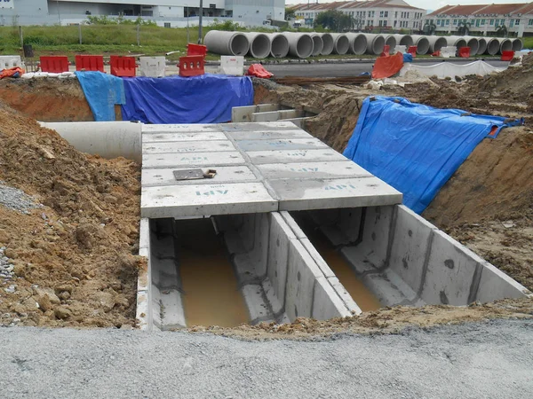 Underground precast concrete box culvert drain