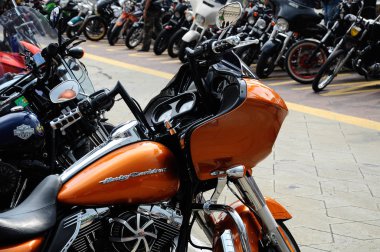 Çeşitli model Harley Davidson kolay binici motosiklet açık alanda otopark.