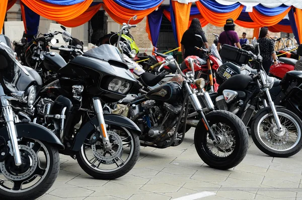 Varios modelos de Harley Davidson fácil piloto de estacionamiento de motocicletas en el área abierta . — Foto de Stock