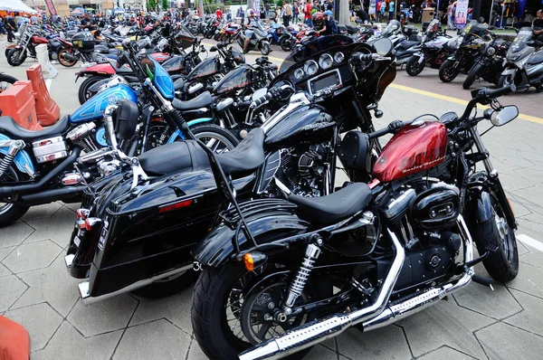 Vários modelo de motocicleta de Harley-Davidson cavaleiro fácil estacionamento em área aberta. — Fotografia de Stock