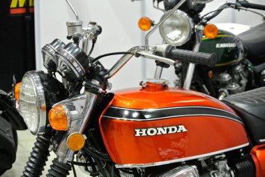 Kuala Lumpur, Malezya-22 Şubat 2017: Klasik ve vintage motosiklet parça ve ayrıntı. Güzel sahipleri tarafından özgün durumuna geri motosiklet. 