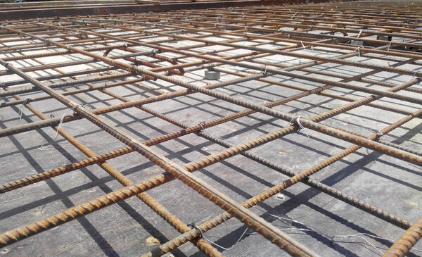 KUALA LUMPUR, MALAYSIA -JANUARY 18, 2017: Steel reinforcement bar at the construction site. It uses to strengthen concrete. It is shaped follow the engineering design and tied together using tiny wire. 