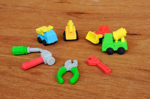 Miniaturmodell Von Schweren Baumaschinen Und Bauwerkzeugen Beide Aus Synthetischem Gummi — Stockfoto